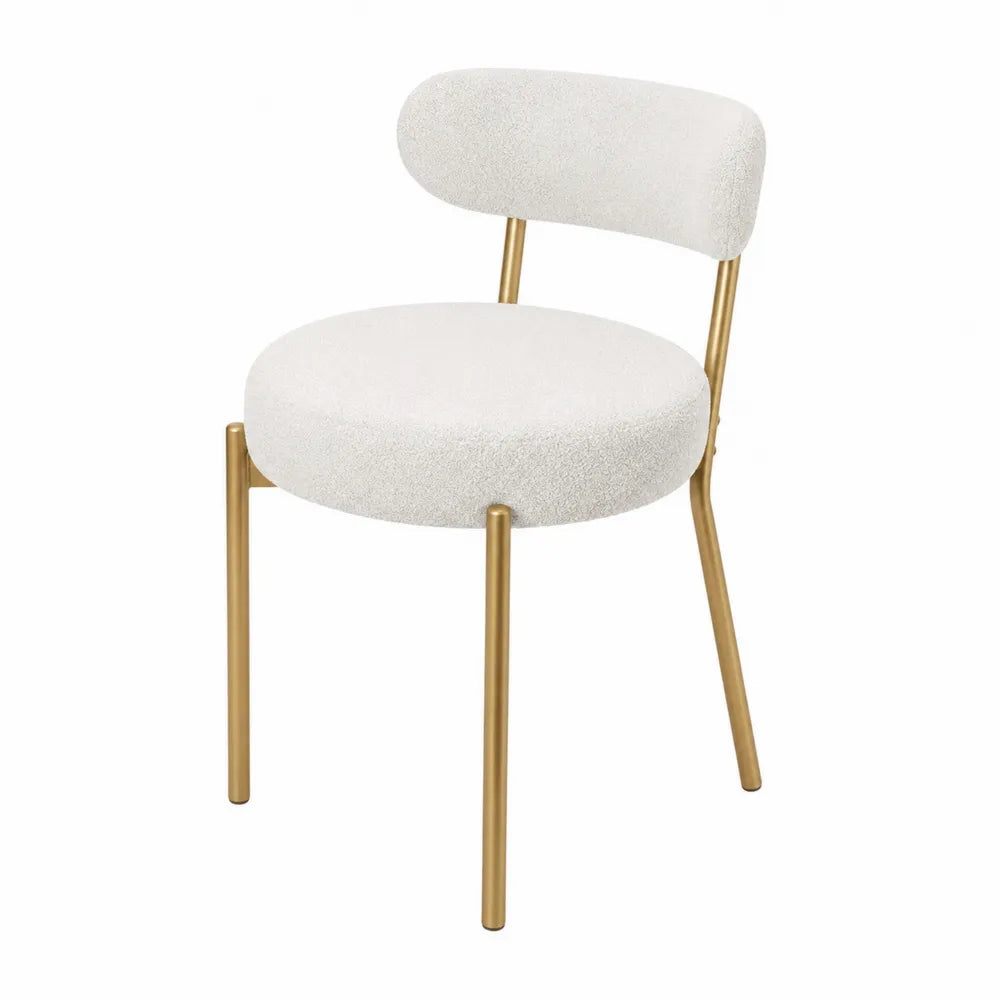 Sedia da Pranzo in Tessuto Bouclé con Struttura in Metallo, Altezza 80cm