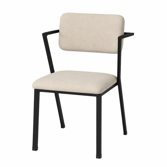 Sedia da pranzo in metallo con seduta in tessuto beige