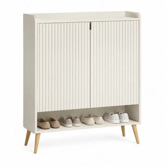 Scarpiera in Legno MDF con Ante a Doghe in Beige