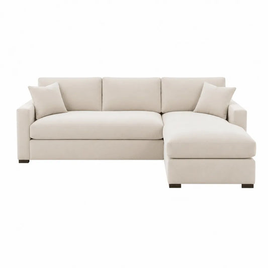 Divano a L con Chaise Longue Destra in Tessuto Scamosciato Beige