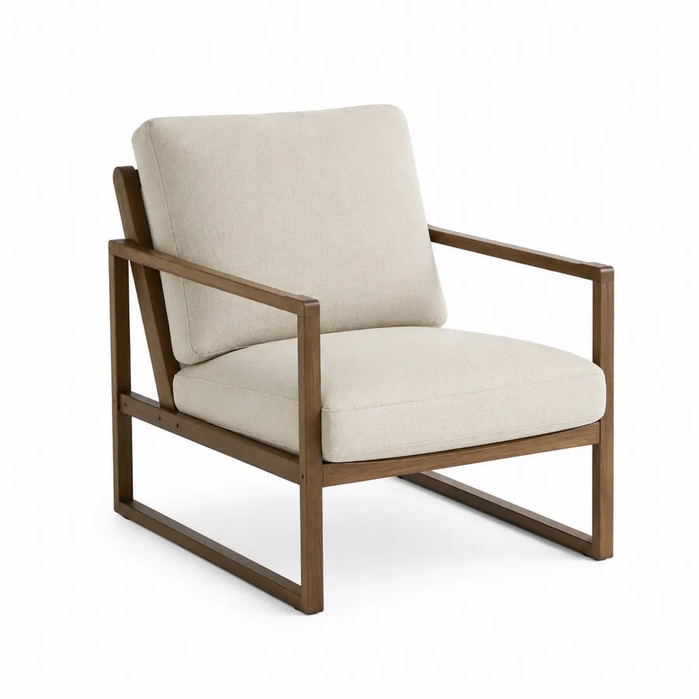 Poltrona in legno e tessuto beige 75x80x85 cm