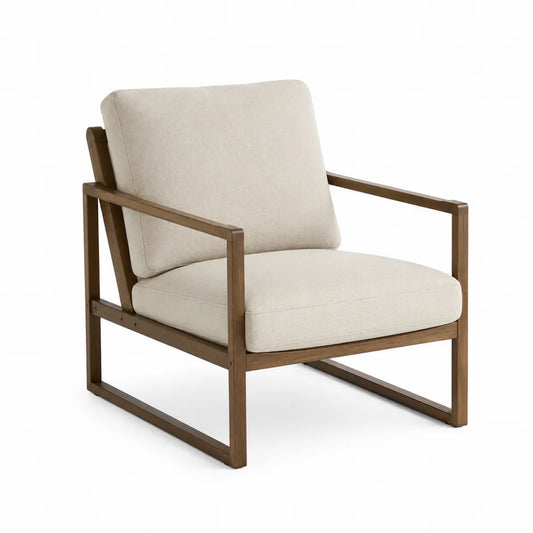 Poltrona in legno e tessuto beige 75x80x85 cm