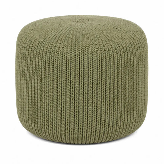 Pouf tondo in maglia verde oliva 50 cm x 40 cm