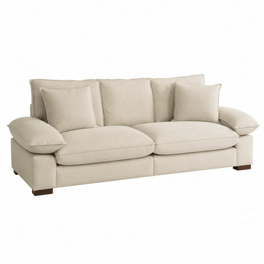 Divano a 3 posti in tessuto poliestere beige con cuscini