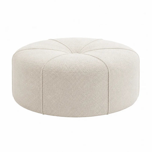 Poggiapiedi rotondo in tessuto bouclé beige diametro 60 cm