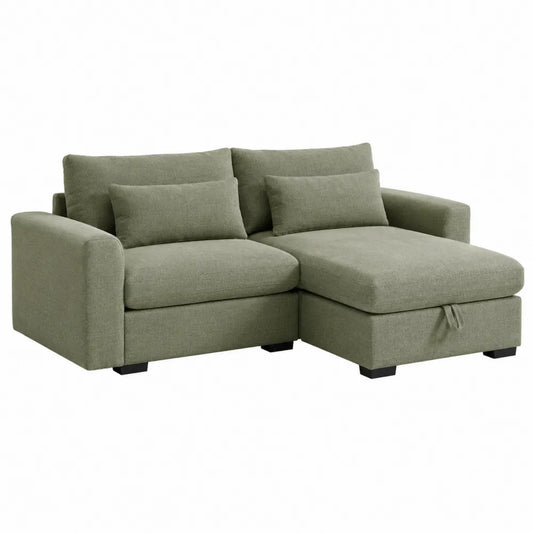 Divano angolare in tessuto di poliestere verde con chaise longue