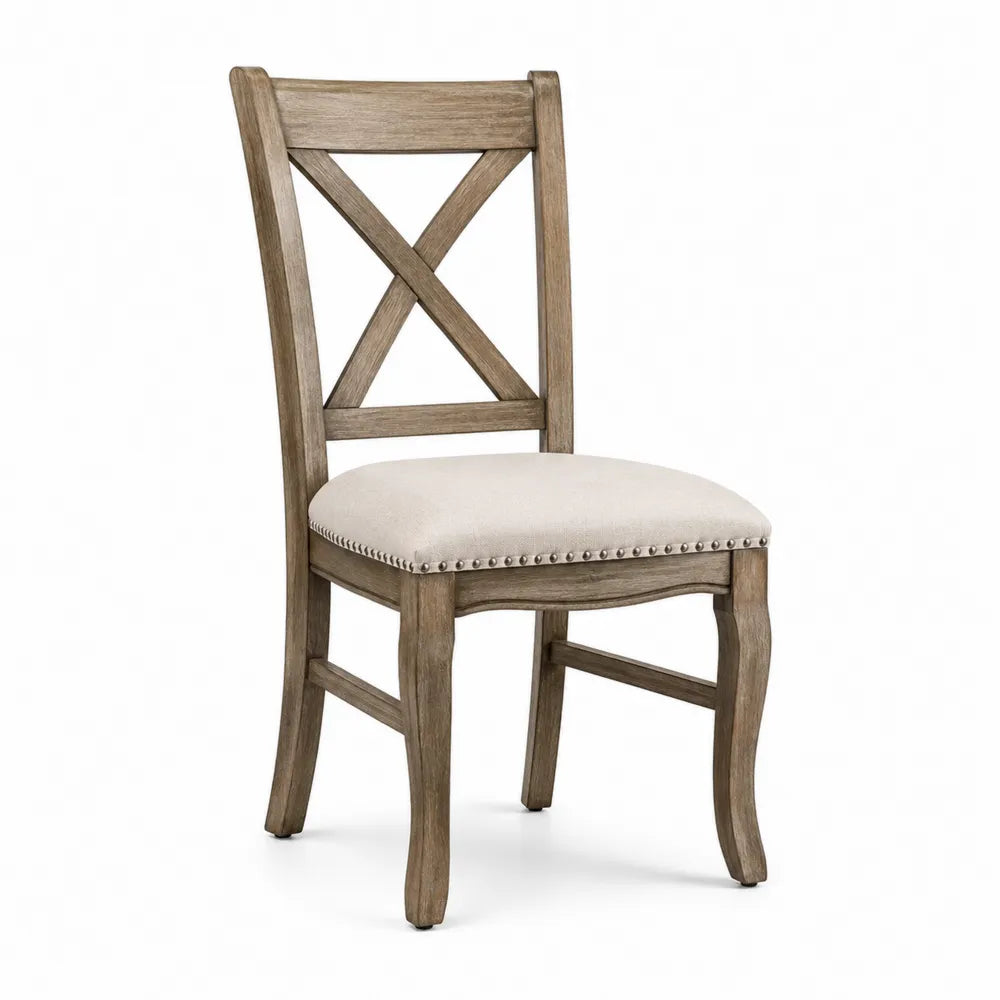Sedia legno con seduta tessuto beige
