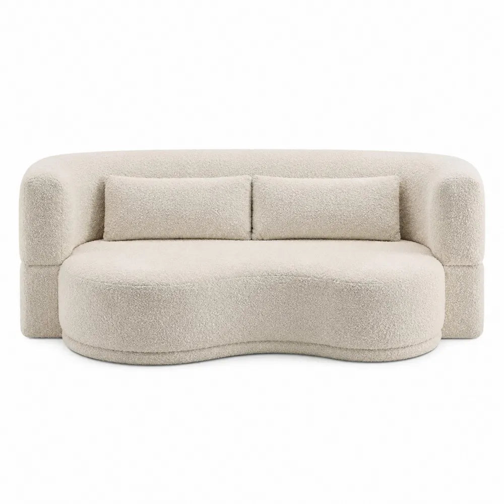 Divano Curvo in Tessuto Bouclé Beige 200 cm